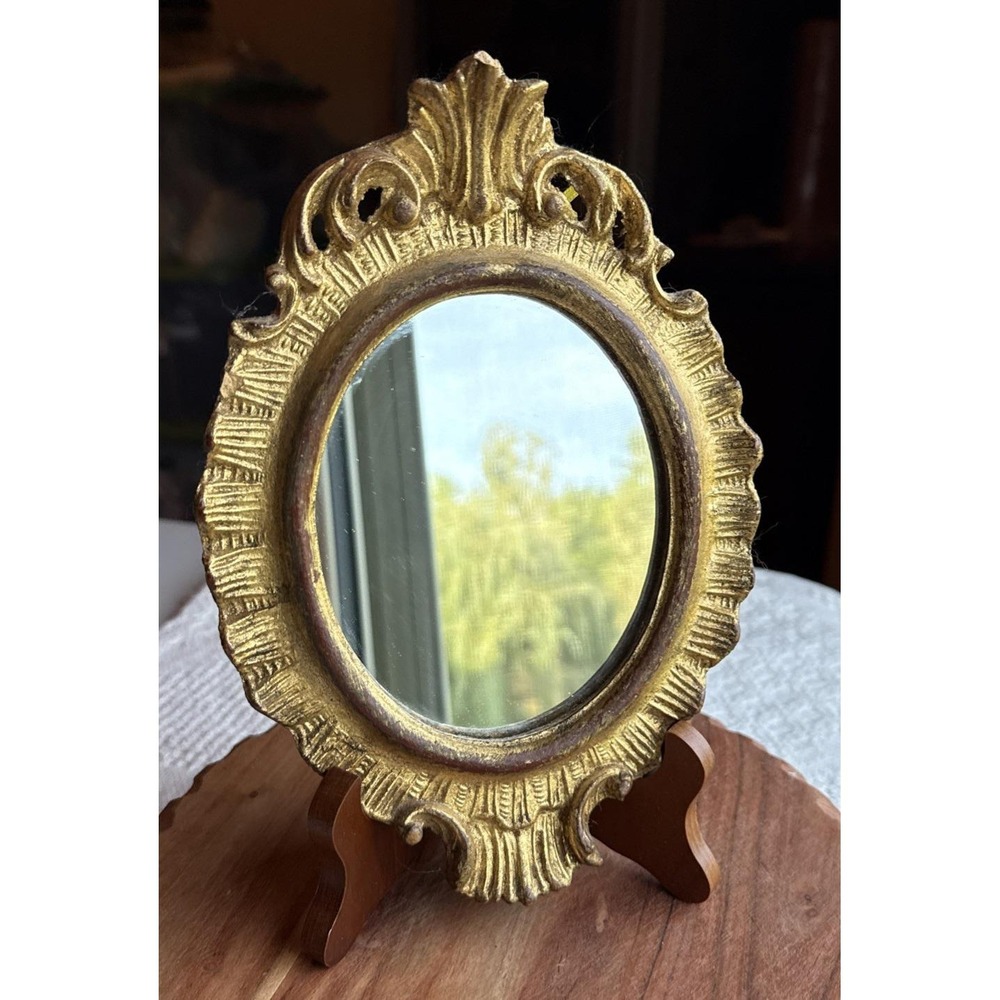 Vintage Small Gold Gilt Florentine Mirror Hollywood Regency 8.5x6" Made in Italy